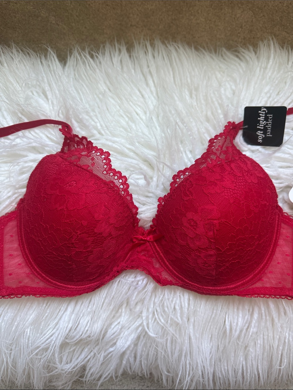 Rene Rofe Red Lace Lightly Padded Push-Up Bra